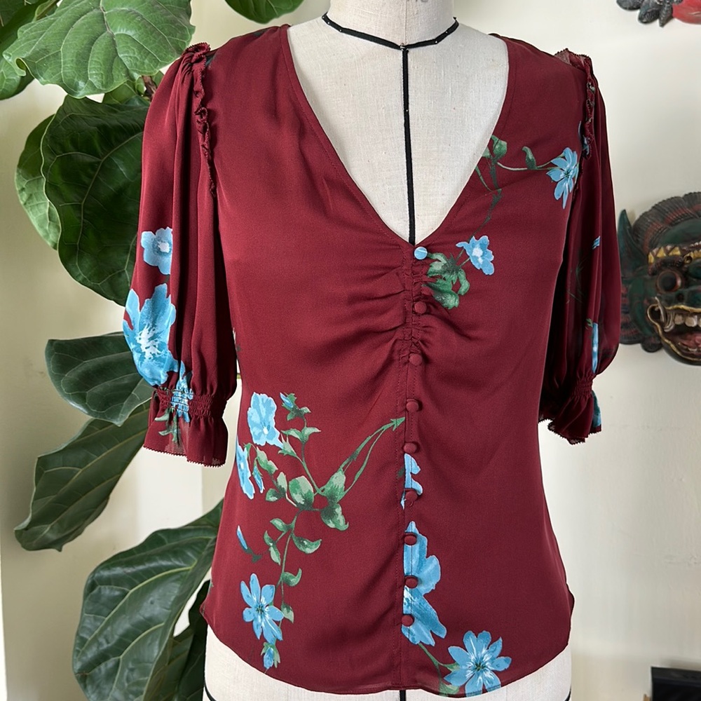 Joie Anevy red and blue floral blouse